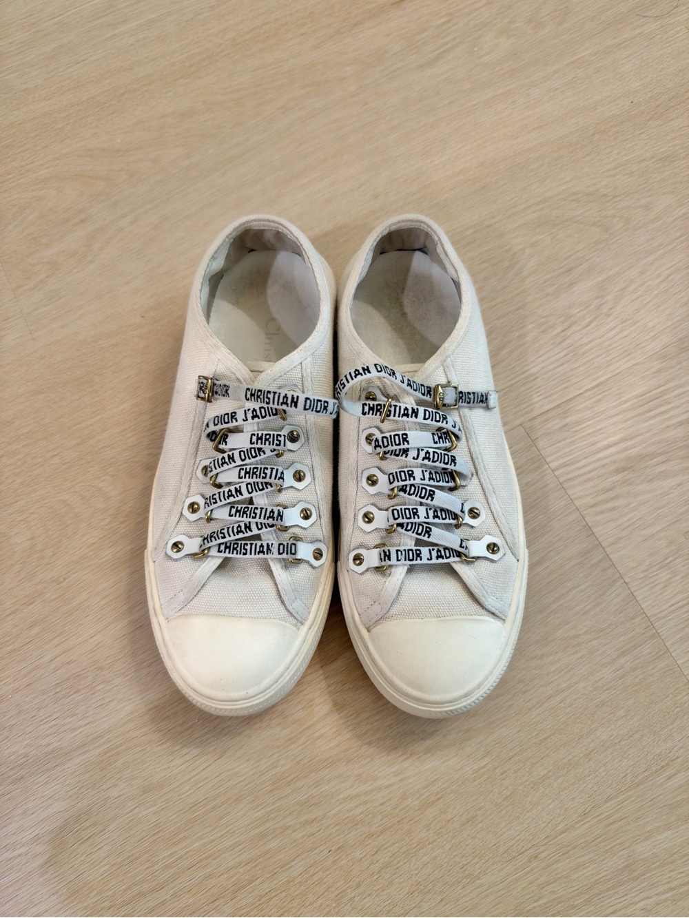 Dior Cream Canvas Low-Top Sneakers with Branded Straps